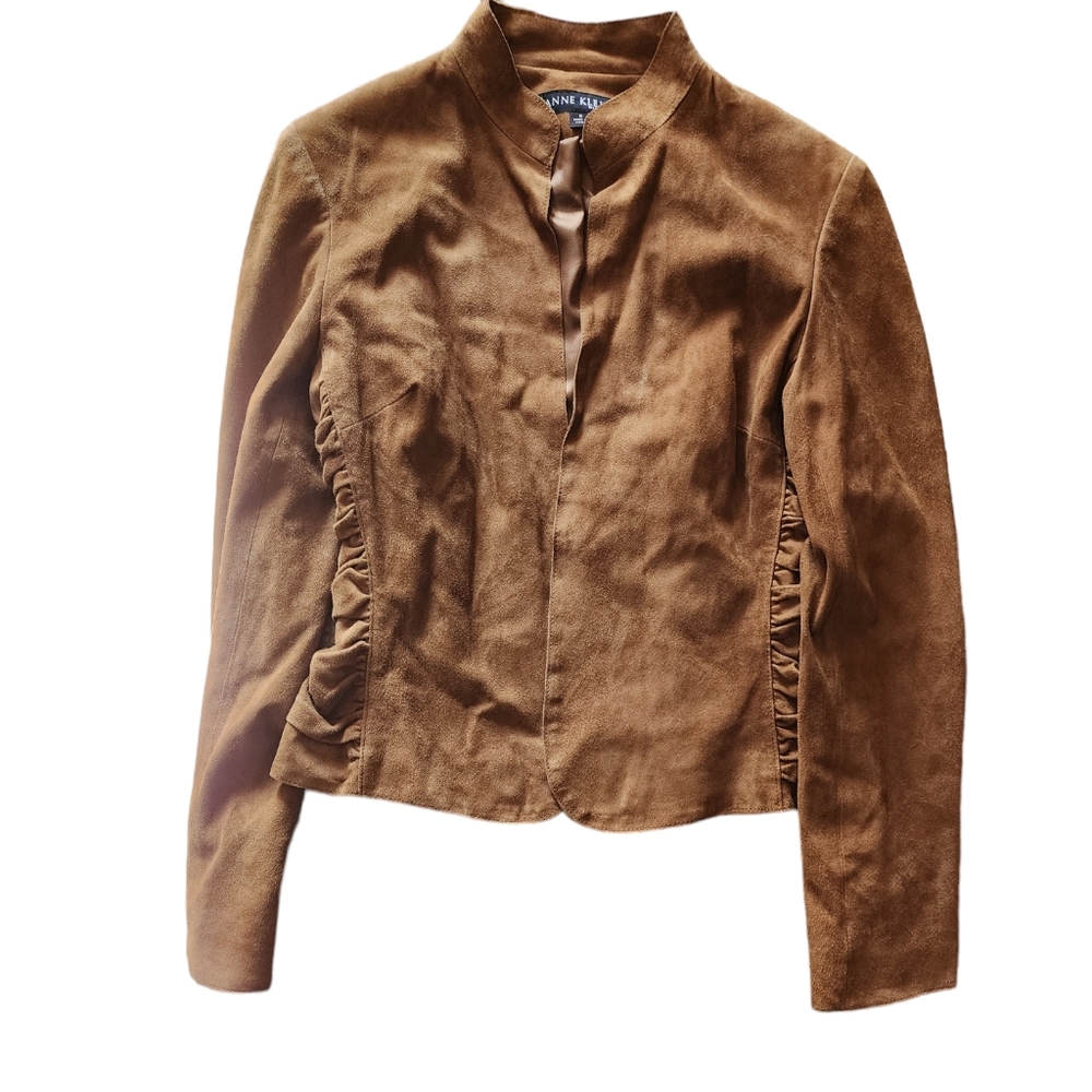 EUC Anne Klein Leather Blazer Jacket Brown